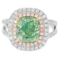 GIA Certified 3.01 CT Fancy Light Brownish Greenish Yellow SI Clarity 18K Ring
