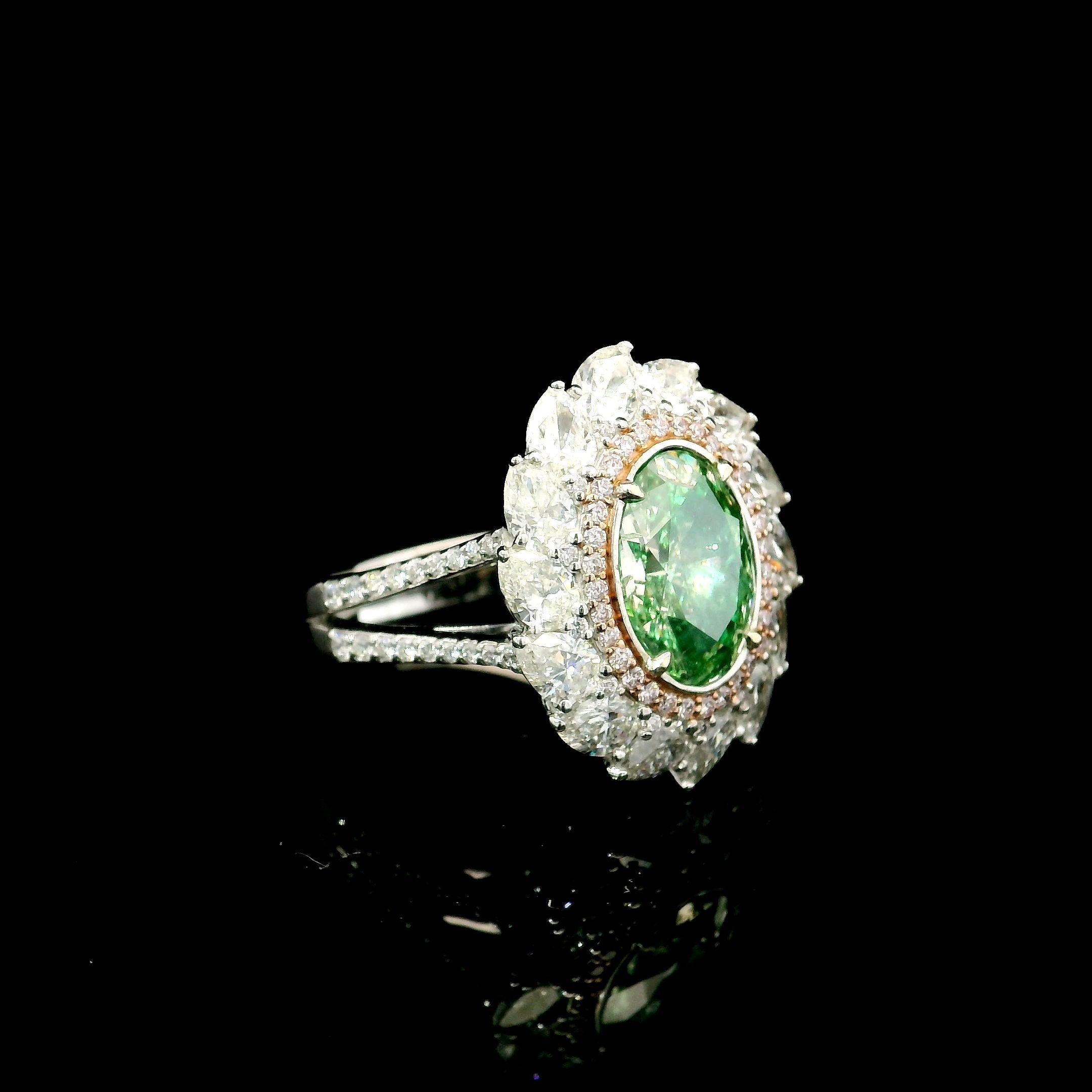 Oval Cut GIA Certified 3.01 Ct Fancy Light Brownish Greenish yelow I1Clarity Diamond Ring