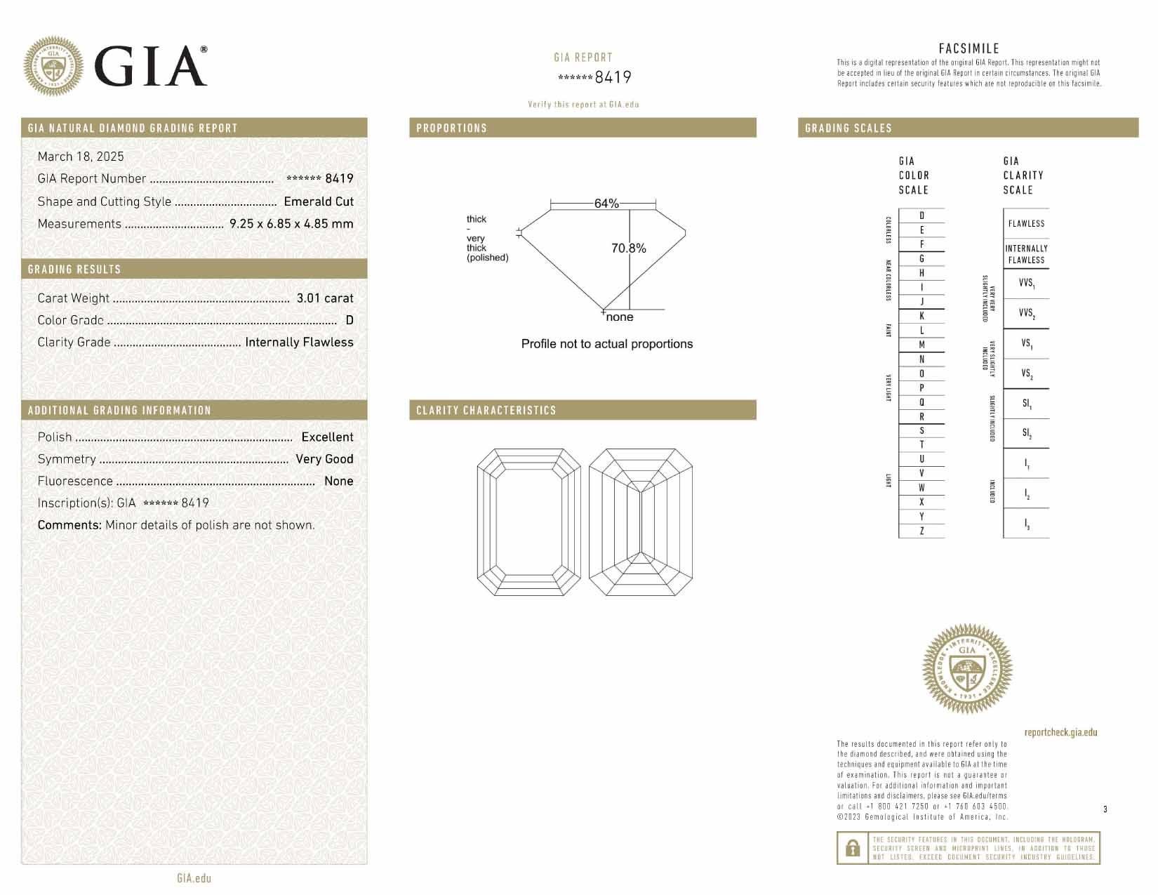 GIA Certified 3.01 Emerald Cut Diamond D Color IF Clarity Solitiare Ring In New Condition For Sale In Chicago, IL