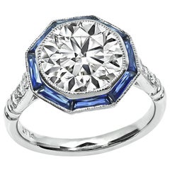 GIA Certified 3.01ct Diamond Sapphire Platinum Engagement Ring
