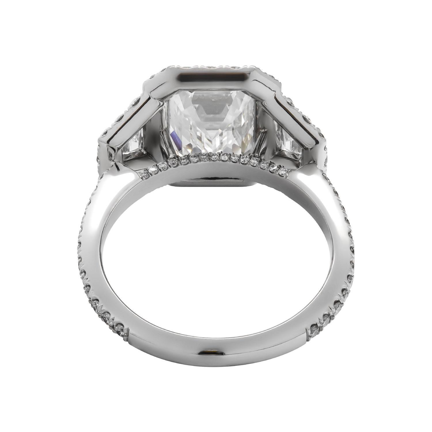 Women's or Men's GIA Certified 3.01ct H VVS1 Emerald Cut Three-Stone Ring