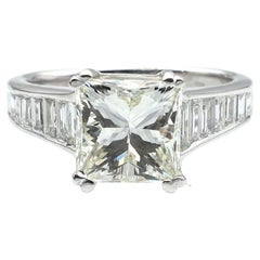 GIA Certified 3.01ct Princess Cut Diamond Flanked Solitaire Ring