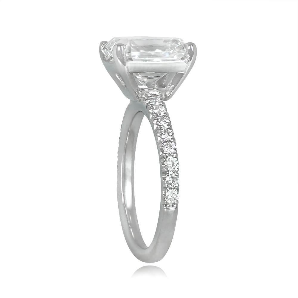Art Deco GIA certified 3.01ct Radiant Cut Diamond Engagement Ring, F color, Platinum For Sale