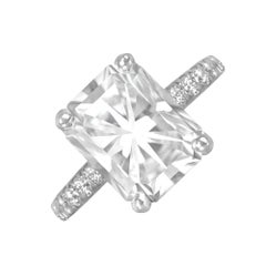 Bague de fiançailles avec diamant taille radiant de 3,01 carats certifié GIA, couleur F, platine