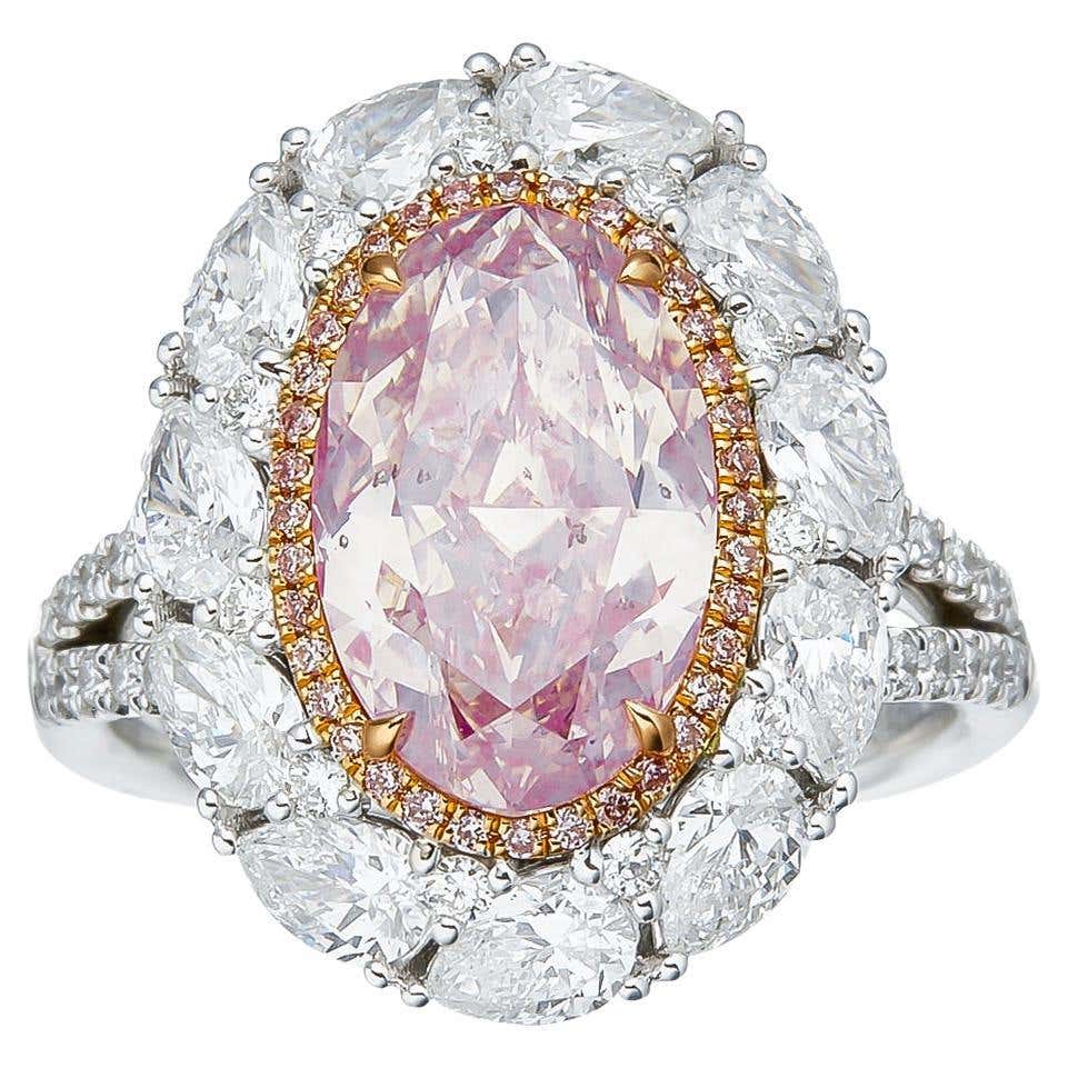 Very Rings GIA Certified, 3.01ct Very Light Pink Natural Oval Cut Diamond ...