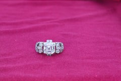 GIA Certified 3.02 Carat Asscher Cut Diamond Art Nouveau Ring