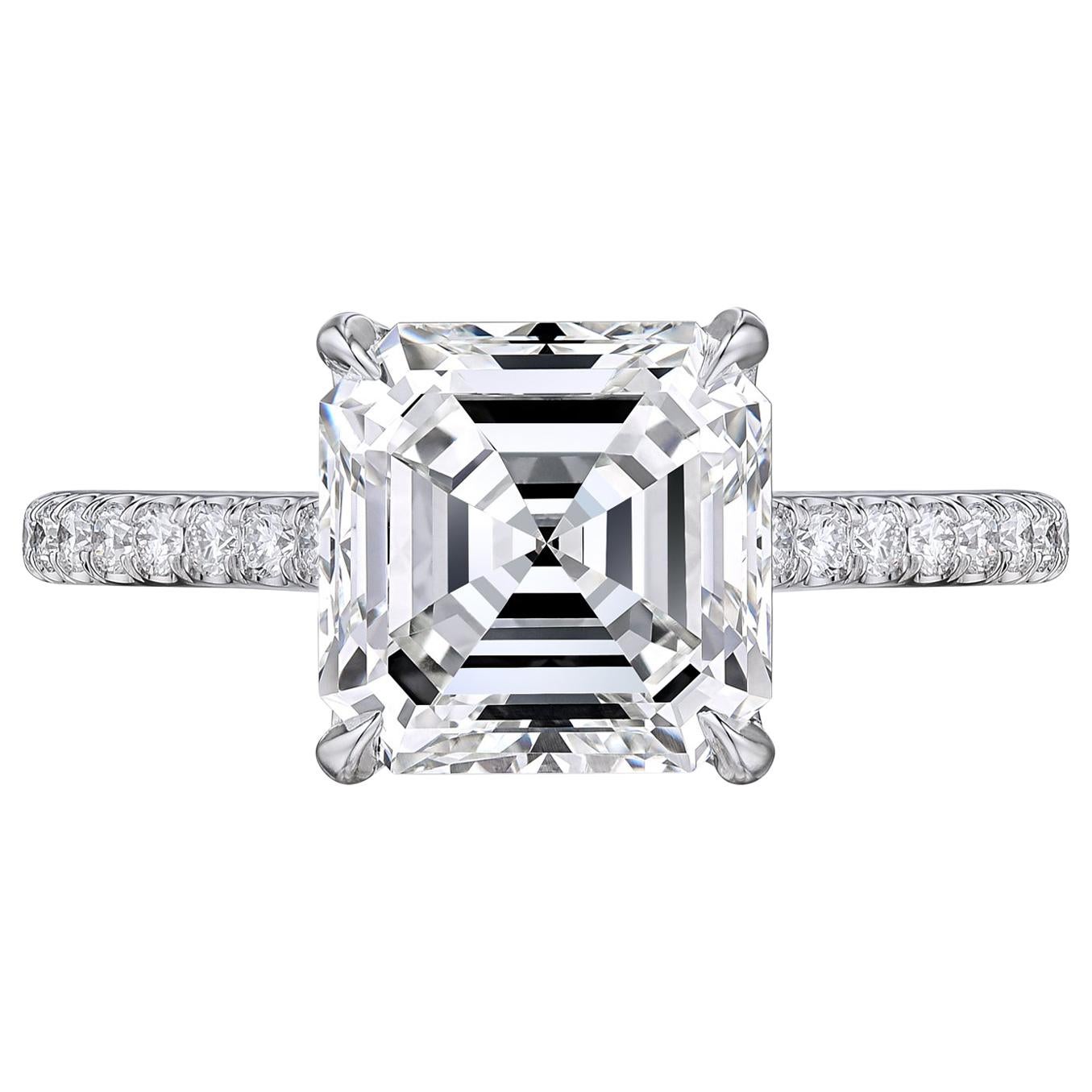 GIA Certified 3.02 Carat Asscher Cut Square Emerald Engagement Platinum Ring