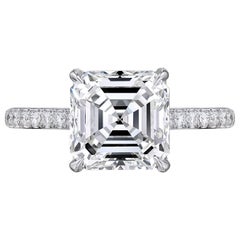 GIA Certified 3.02 Carat Asscher Cut Square Emerald Engagement Platinum Ring 
