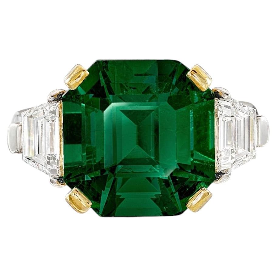 GIA Certified 3.02 Carat Colombian Emerald Diamond Three-Stone Ring in Platinum