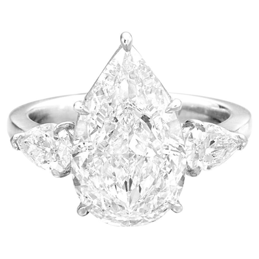 Bague en diamant certifié GIA de 3,02 carats D sans défaut interne de type IIa, taille poire