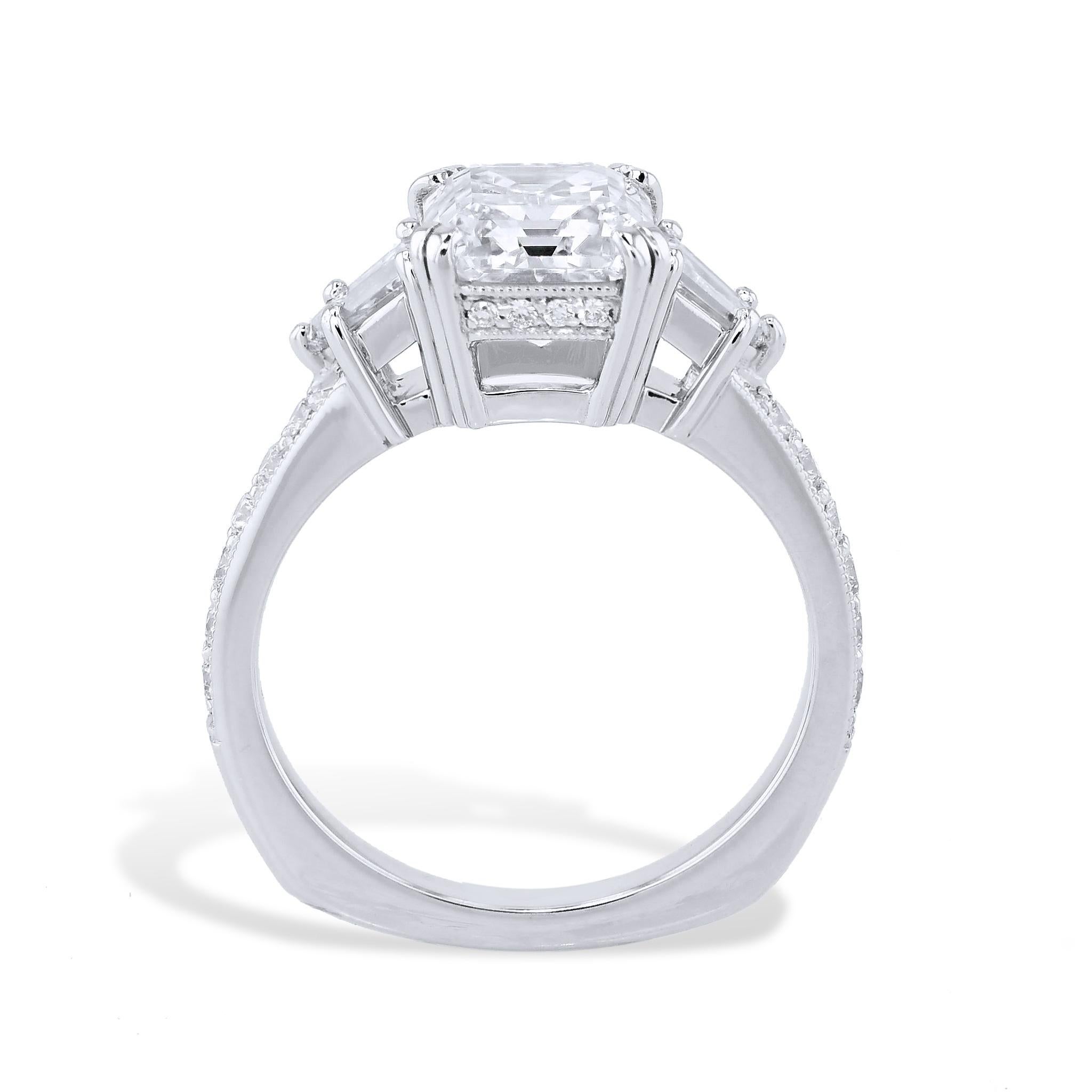 Women's GIA Certified 3.02 Carat Emerald Cut Diamond Platinum Engagement Ring For Sale