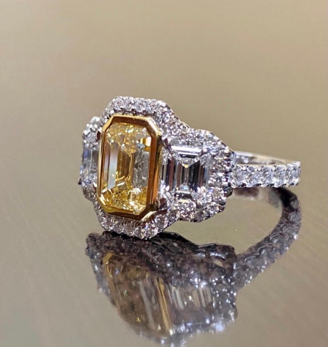 GIA Certified 3.02 Carat Emerald Cut Fancy Yellow Diamond Engagement Ring For Sale 1