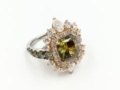 GIA Certified 3.02 Carat Fancy Brown-Greenish Yellow Diamond Cocktail Ring