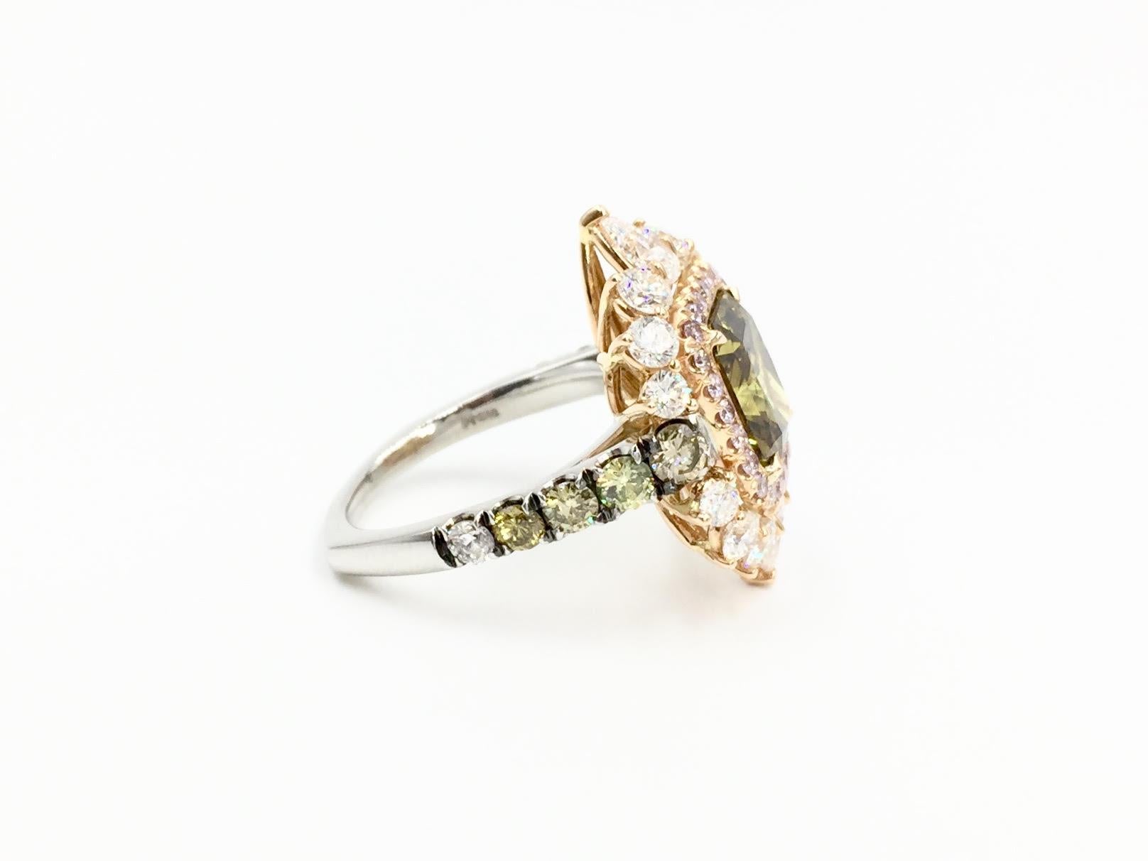 GIA Certified 3.02 Carat Fancy Brown-Greenish Yellow Diamond Cocktail Ring In New Condition In Pikesville, MD