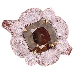 GIA Certified 3.02 Carat Fancy Dark Brown-Greenish Yellow Diamond Gold Ring