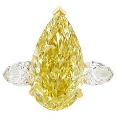 GIA Certified 3.02 Carat Fancy Intense Yellow Pear Diamond Ring