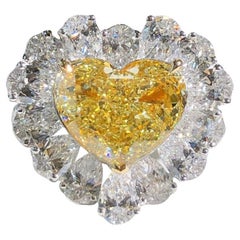 GIA Certified 3.02 Carat Fancy Yellow Heart Cut Diamond Cocktail Ring
