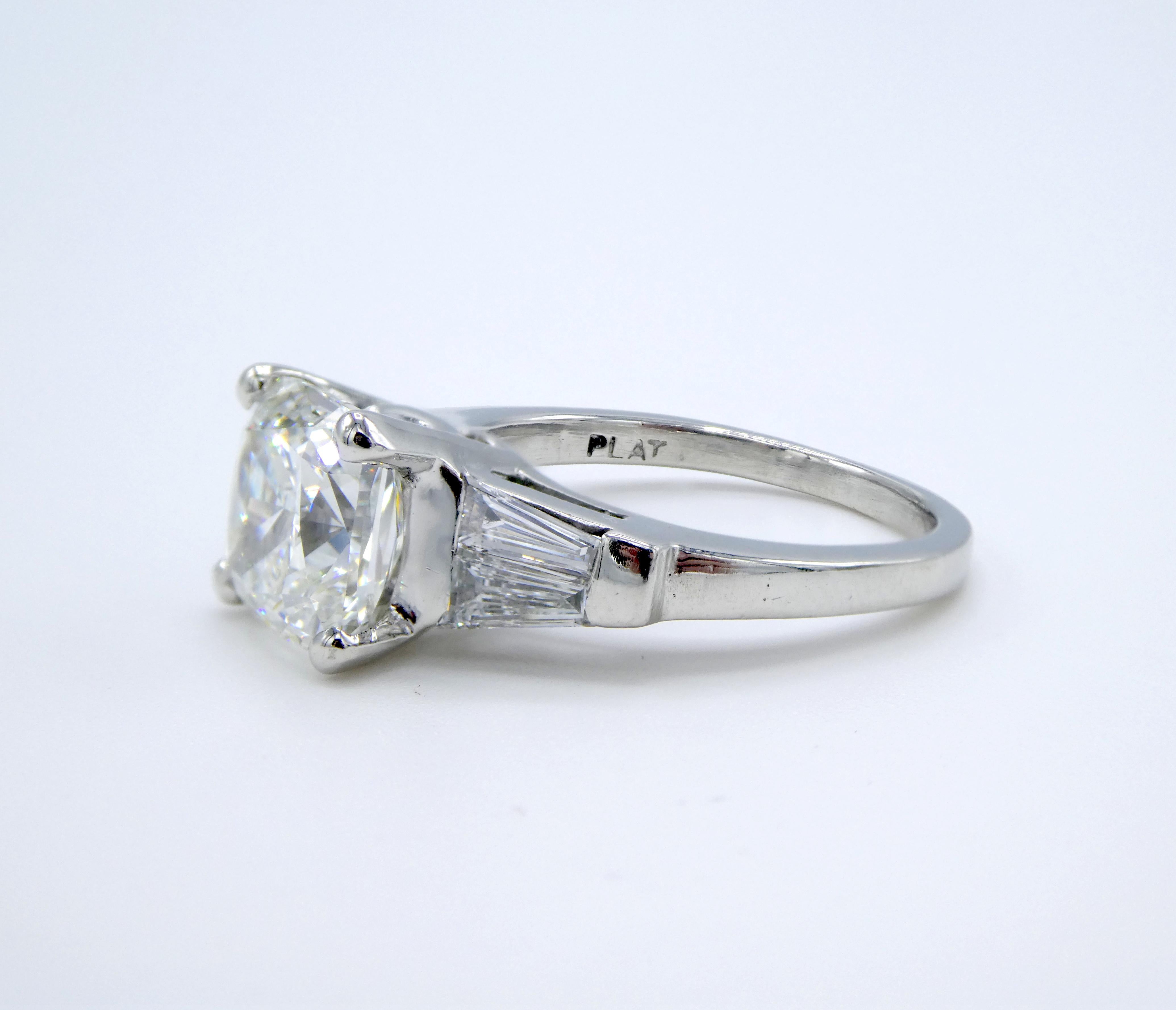 Modern GIA Certified 3.02 Carat J VS1 Cushion Platinum Diamond Engagement Ring