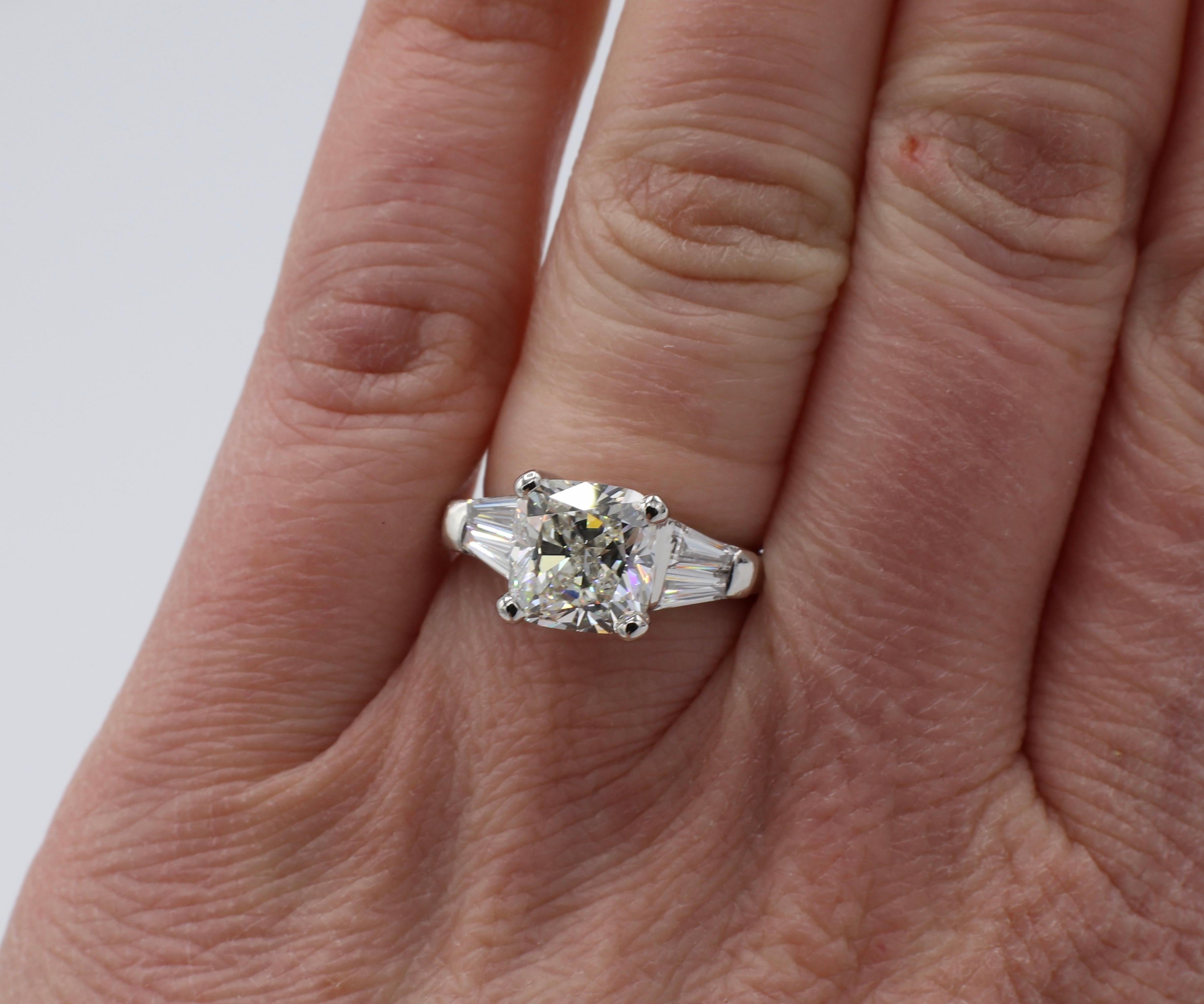 GIA Certified 3.02 Carat J VS1 Cushion Platinum Diamond Engagement Ring 2