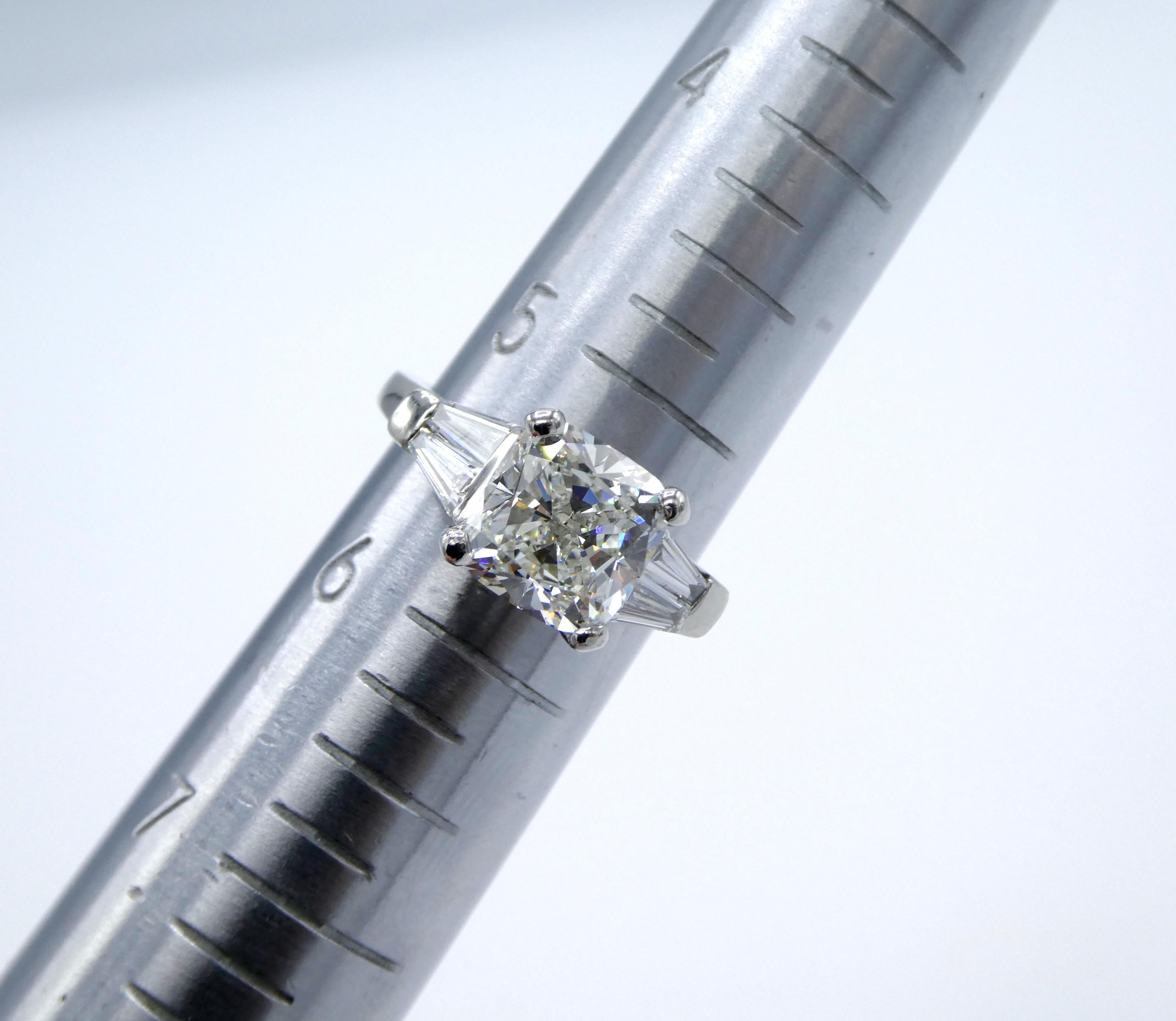 Women's GIA Certified 3.02 Carat J VS1 Cushion Platinum Diamond Engagement Ring