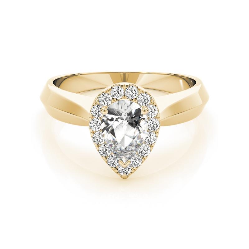 Pear Cut GIA Certified 3.02 Carat Knife Edge Band Pear Halo 18K Yellow Gold Diamond Ring For Sale