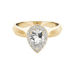 GIA Certified 3.02 Carat Knife Edge Band Pear Halo 18K Yellow Gold Diamond Ring