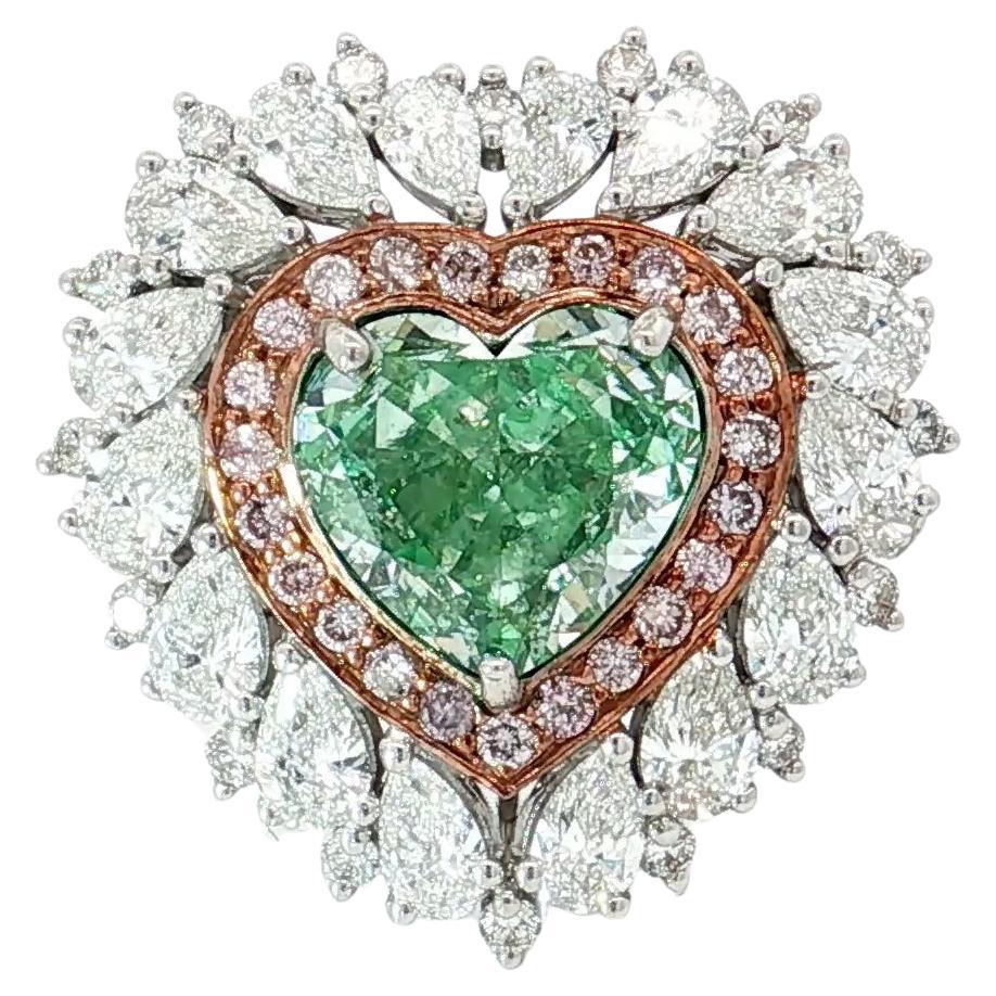 GIA-zertifiziert 3,02 Karat Hellgrün Gelb SI2 Reinheit Diamantring