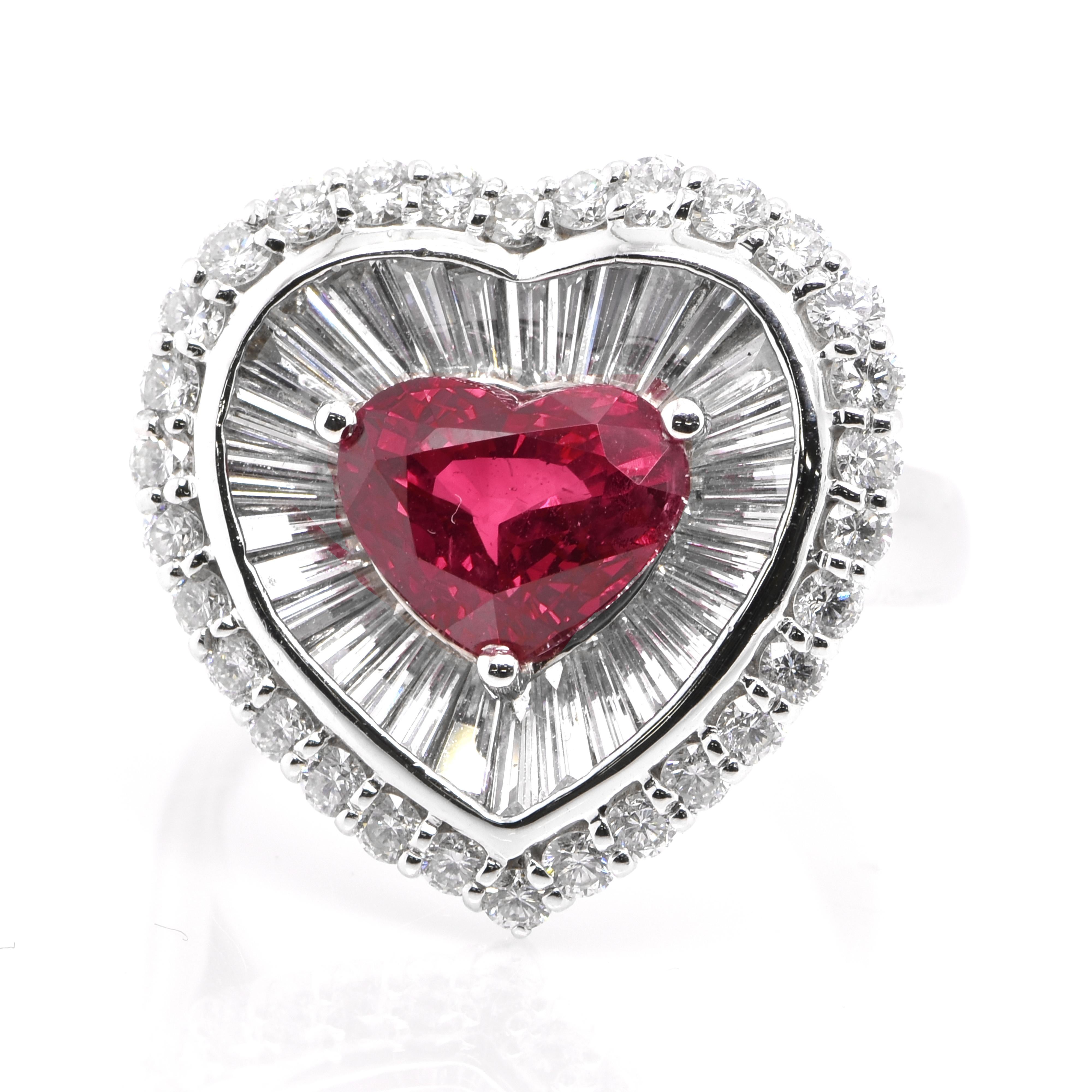 Modern GIA Certified 3.02 Carat Natural Burmese Ruby and Diamond Ring Set in Platinum