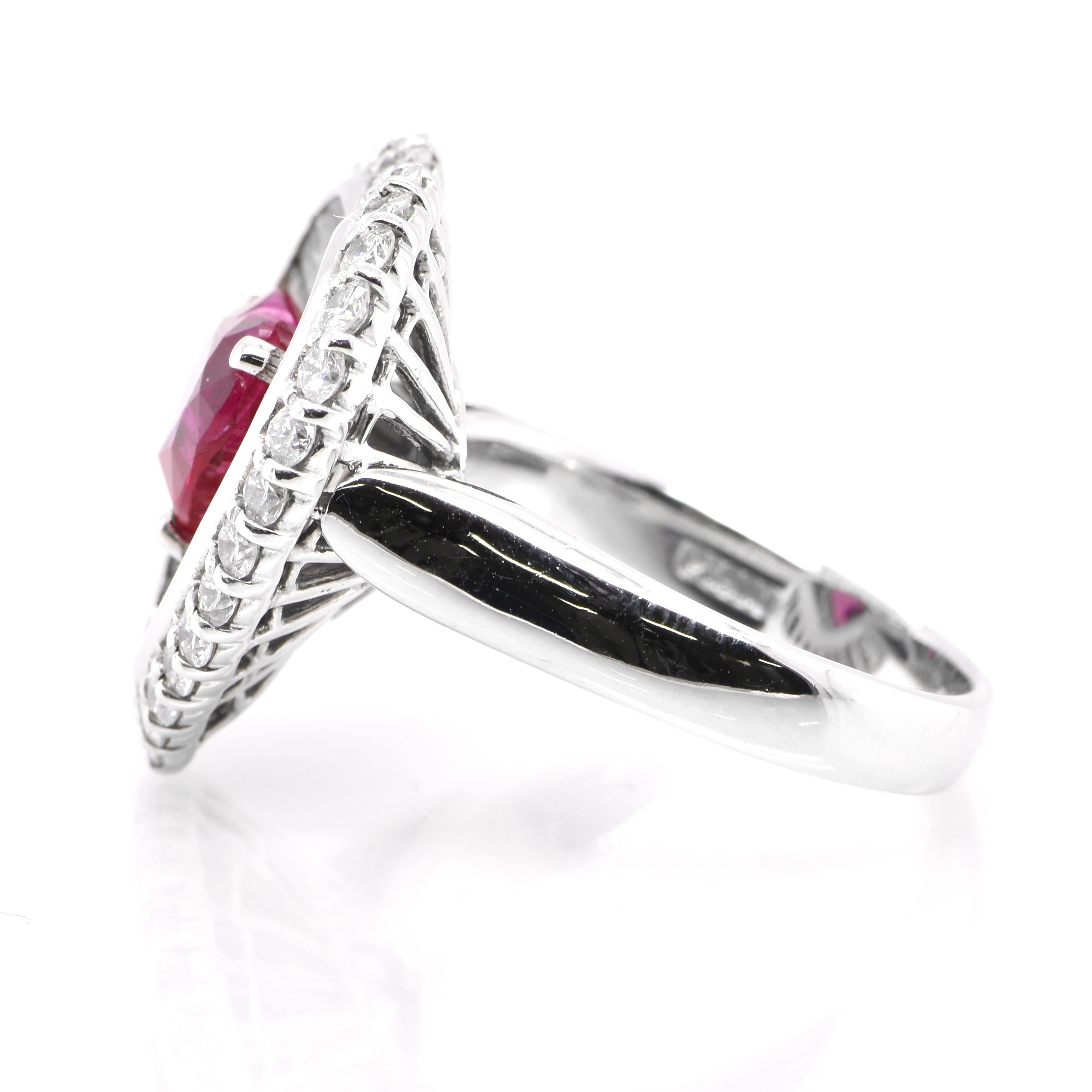 Heart Cut GIA Certified 3.02 Carat Natural Burmese Ruby and Diamond Ring Set in Platinum