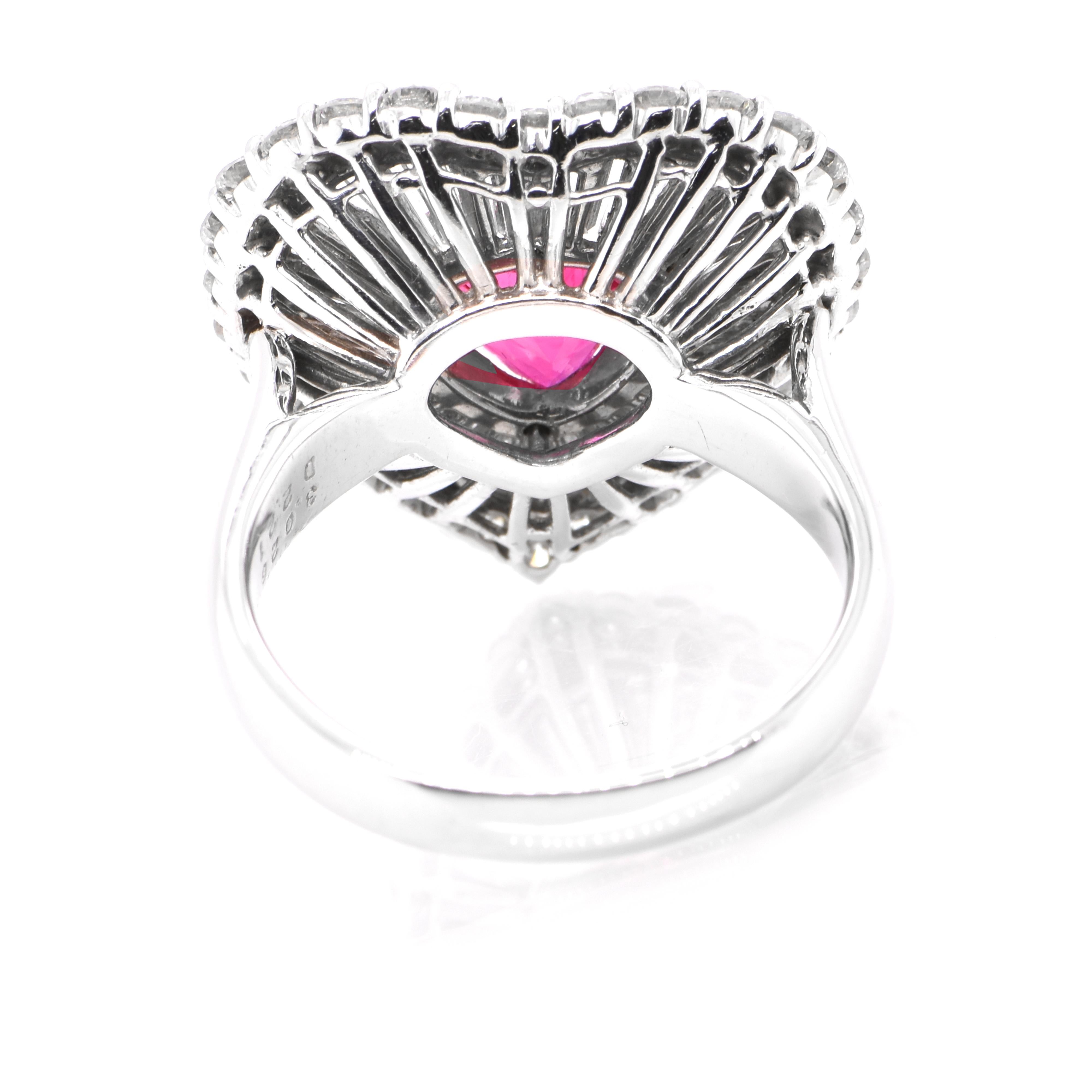 Women's GIA Certified 3.02 Carat Natural Burmese Ruby and Diamond Ring Set in Platinum