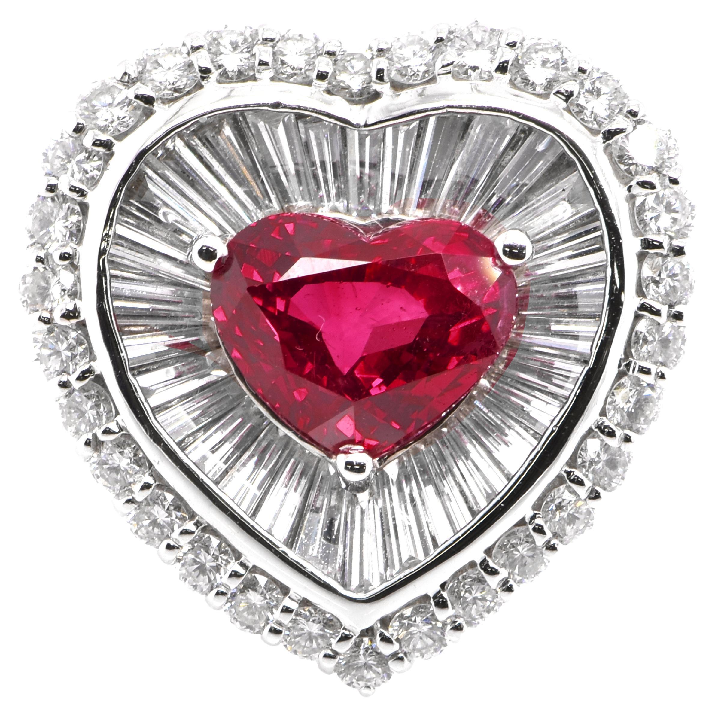GIA Certified 3.02 Carat Natural Burmese Ruby and Diamond Ring Set in Platinum