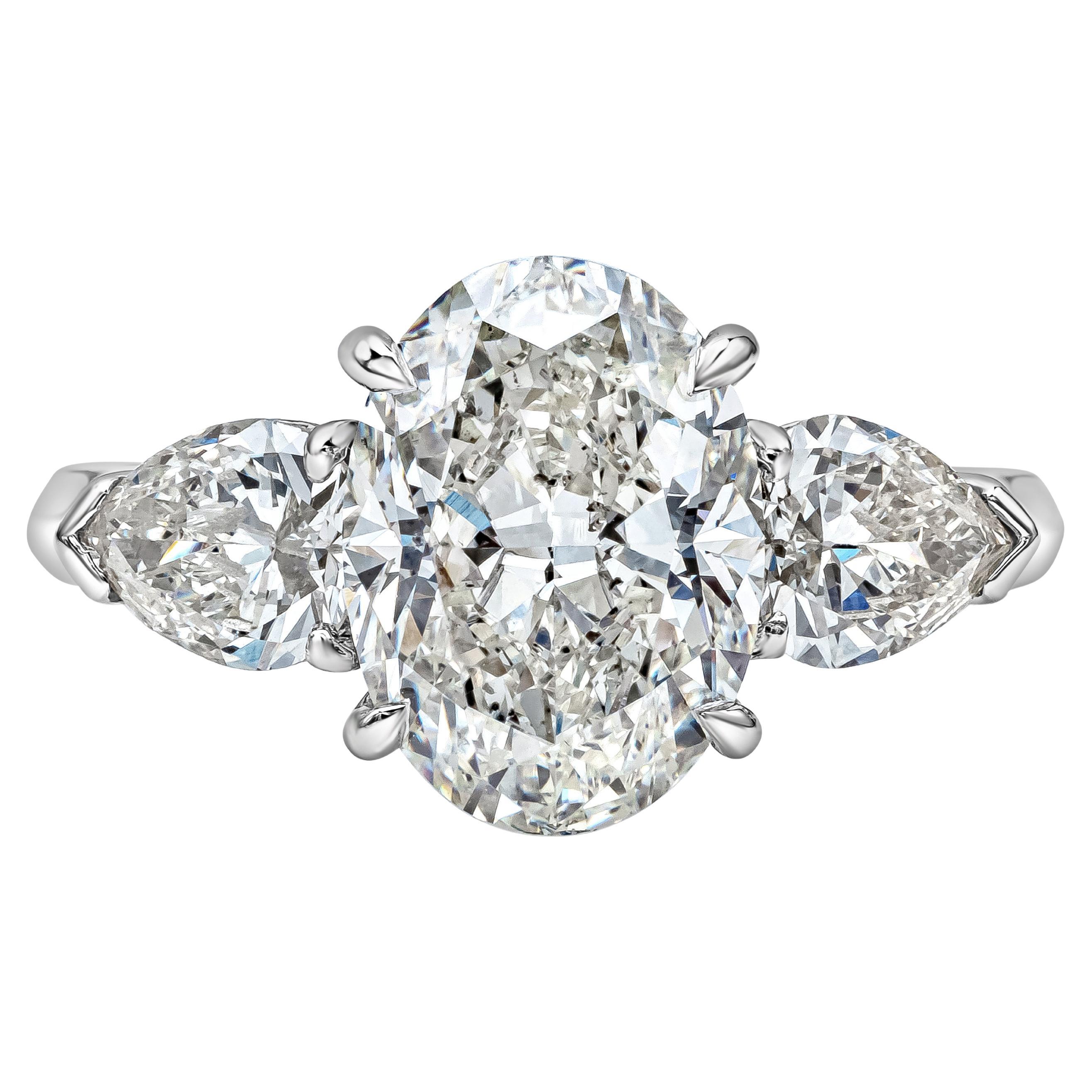 GIA Certified 3 02 Carats Oval Cut Diamond Three Stone Engagement Ring GIA Certified 3 02 Carats Oval Cut Diamond Three Stone Engagement Ring