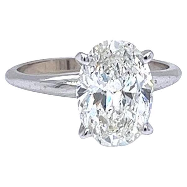 GIA Certified 3.02 Carat Oval Cut Diamond Tiffany Style 14K White Gold Ring For Sale