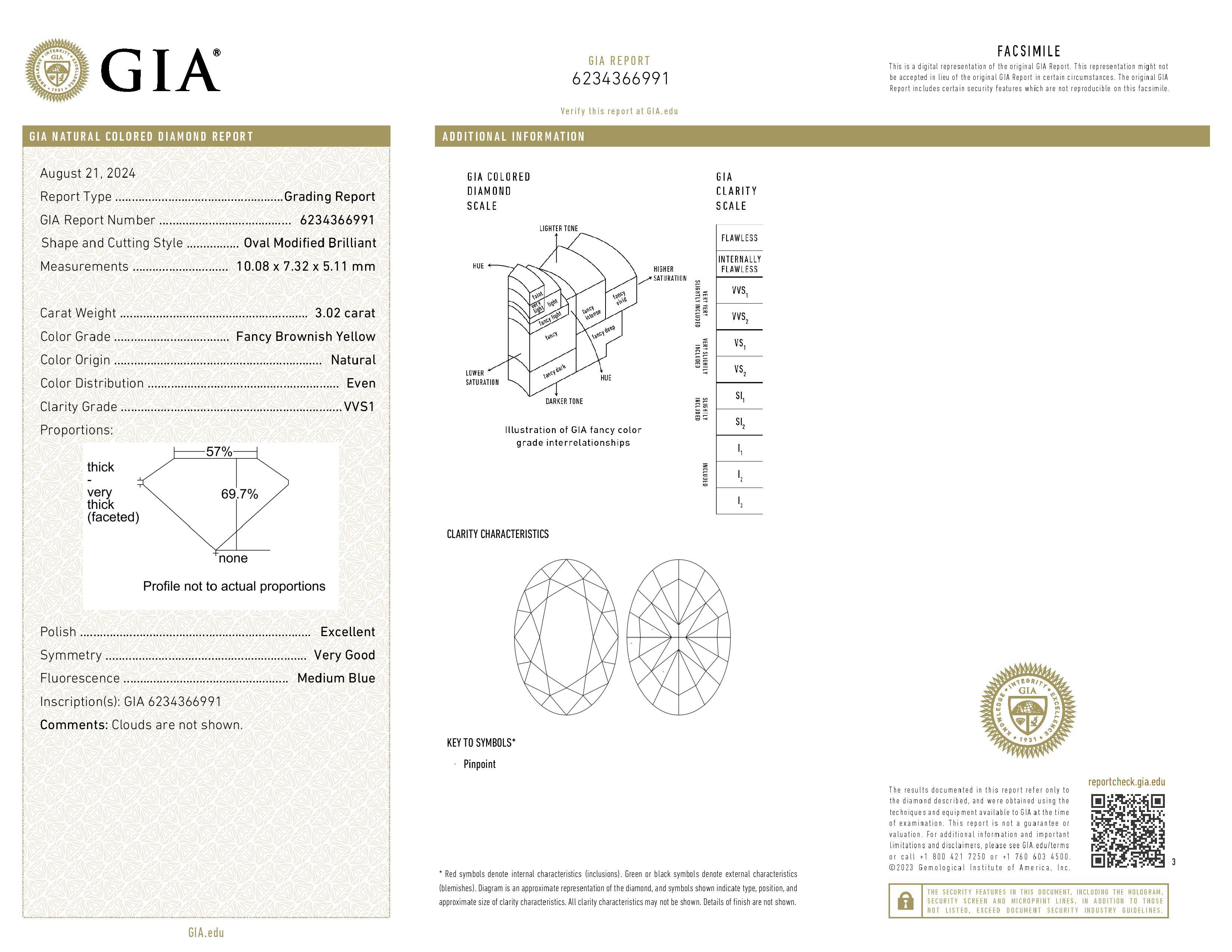 A 3.02 carat VVS1 Clarity oval cut fancy brownish yellow diamond certified by GIA. We can customize it as per our request. Available in 14K, 18K gold, or a platinum setting, the diamond exudes unparalleled brilliance. Upon selecting the stone and