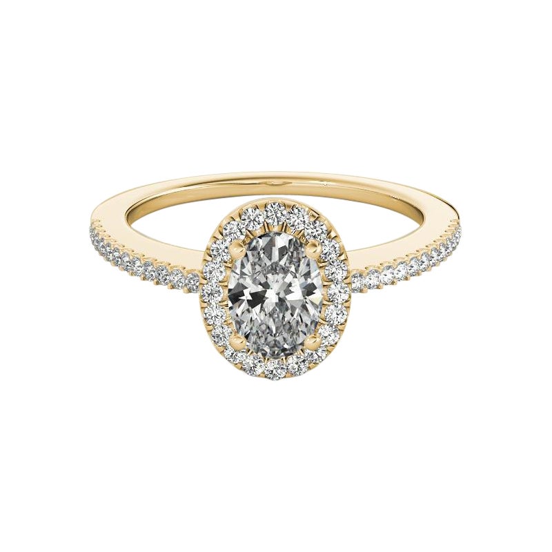 GIA zertifiziert 3,02 Karat Oval Halo Französisch Pave 18K Gelbgold Diamantring