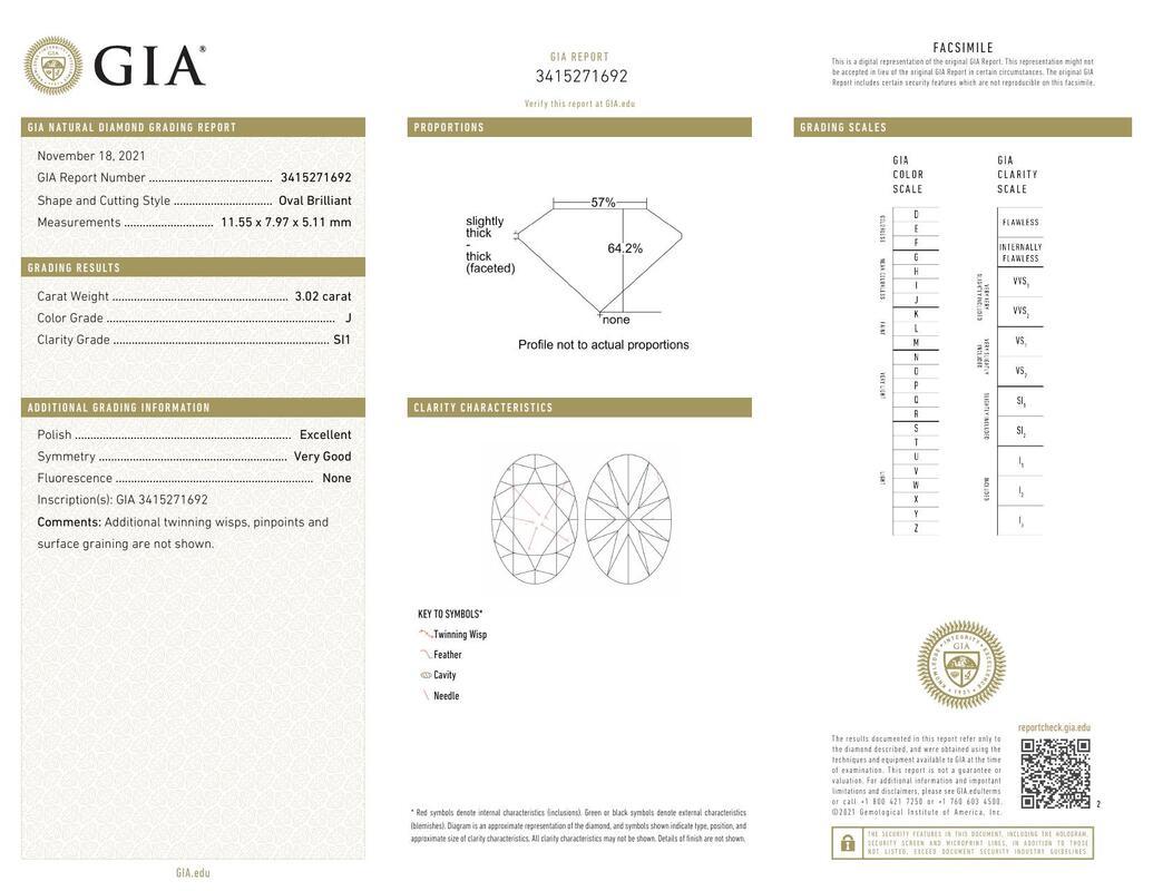 Contemporain GIA Certified 3.02 Carat Oval Halo Triple Pave Band Yellow Gold Diamond Ring en vente