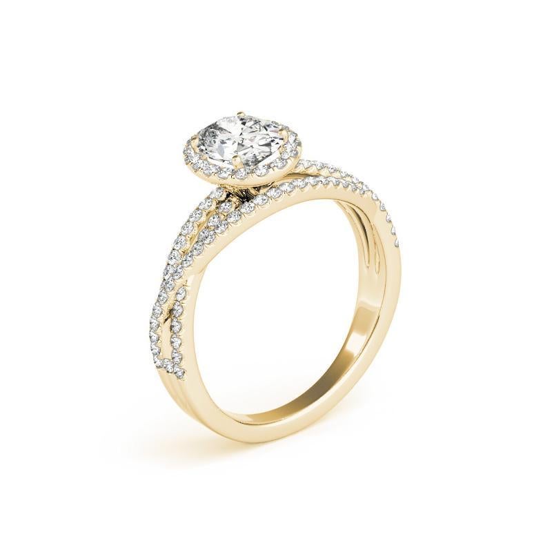 GIA Certified 3.02 Carat Oval Halo Triple Pave Band Yellow Gold Diamond Ring Pour femmes en vente