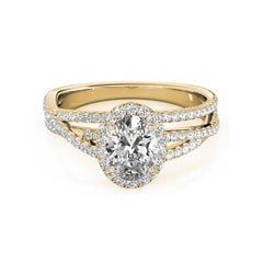 GIA Certified 3.02 Carat Oval Halo Triple Pave Band Yellow Gold Diamond Ring