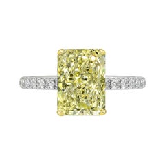 GIA Certified 3.02 Carat Radiant Cut Yellow Diamond Ring