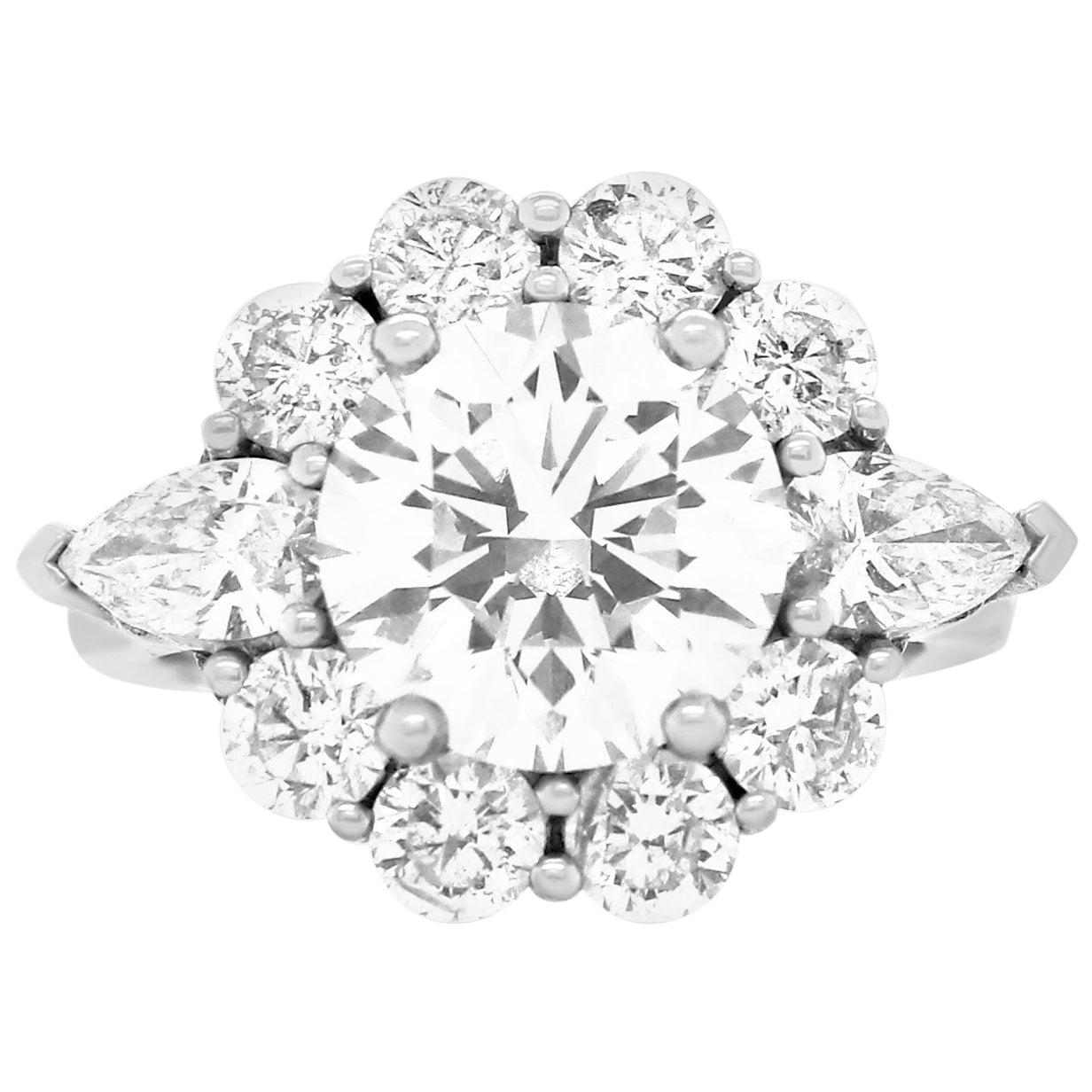 GIA Certified 3.02 Carat Round Diamond Flower Halo Engagement Ring For Sale