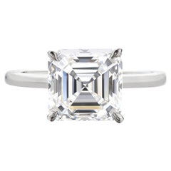 GIA Certified 3.02 Carat Square Emerald Cut Diamond Solitaire Engagement Ring