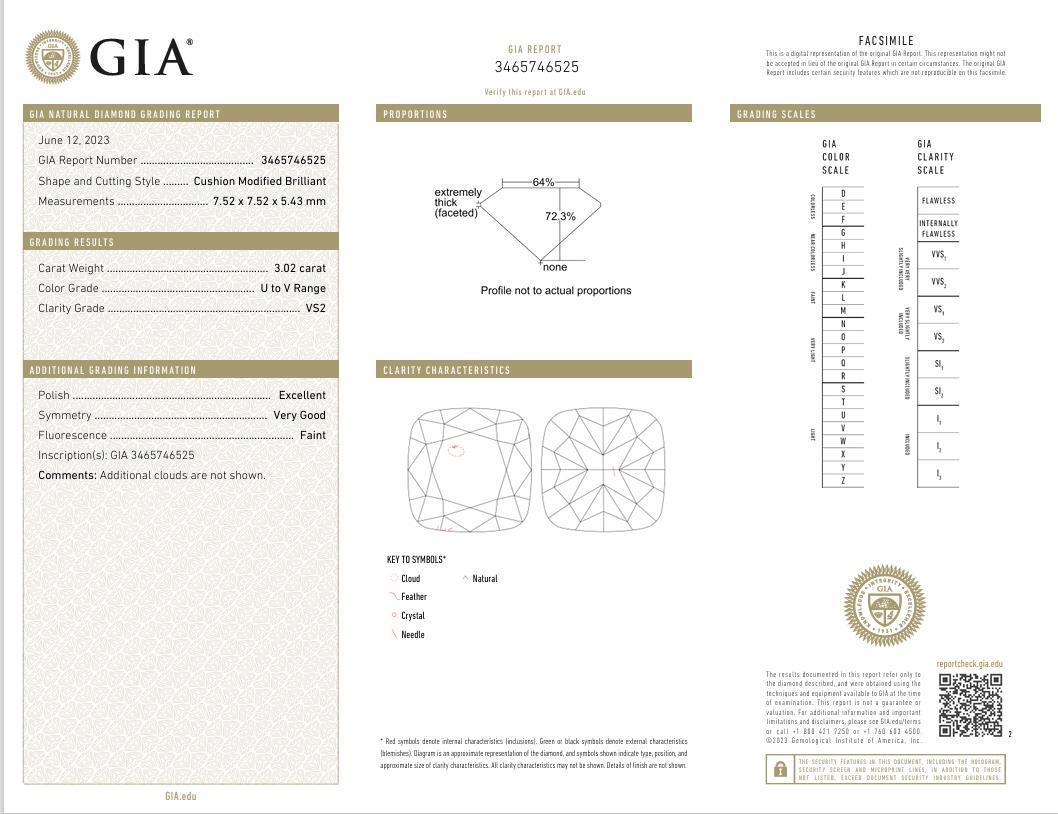 Certificado GIA 3,02 Quilates Color U - V  Diamante Claridad VS2 en venta 1