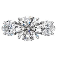 GIA Certified 3.02 Carats Brilliant Round Diamond Three-Stone Engagement Ring