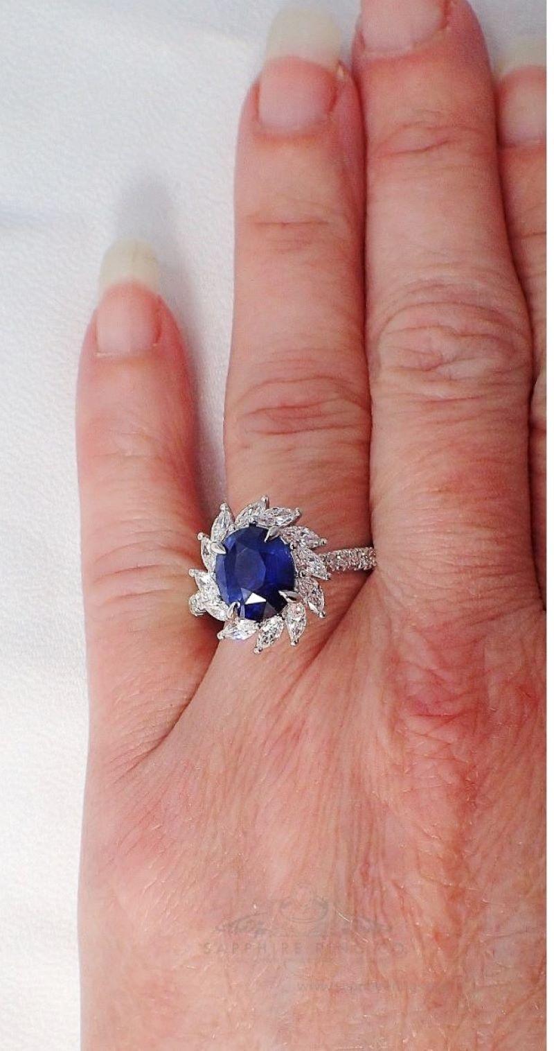 GIA Certified 3.02 ct Platinum Sapphire Ring - Ceylon Blue Sapphire Origin Repor For Sale 3