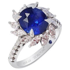 GIA Certified 3.02 ct Platinum Sapphire Ring - Ceylon Blue Sapphire Origin Repor