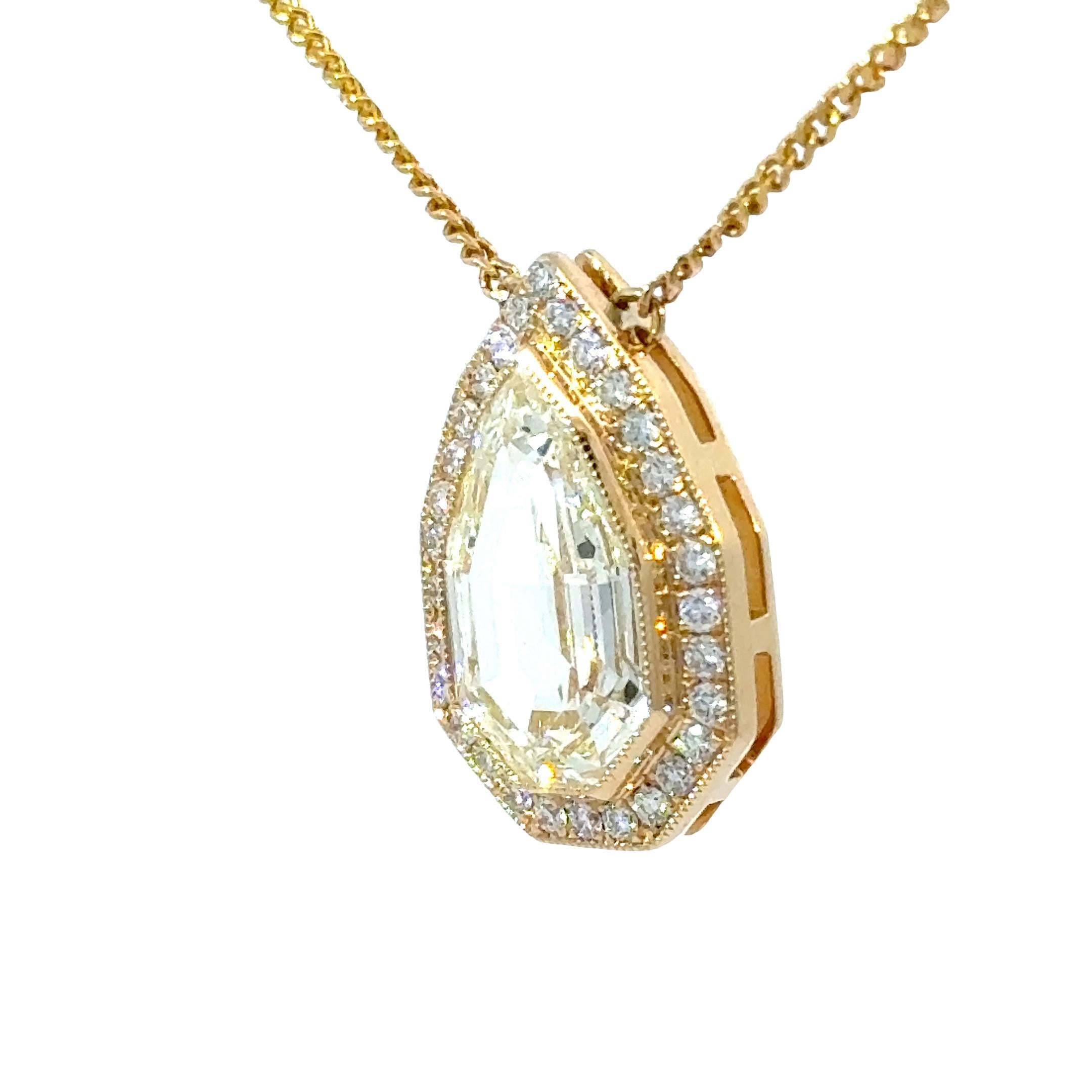 Pear Cut GIA Certified 3.02 Light Yellow Pear Step Cut Diamond Art Deco Style Pendant For Sale