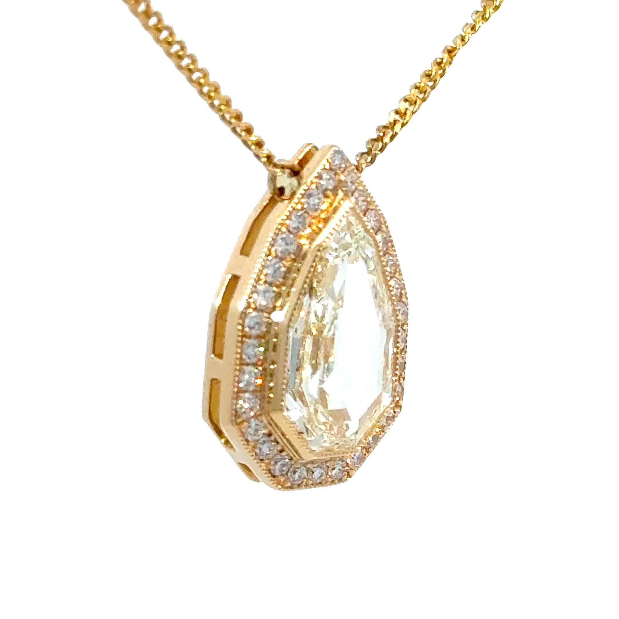 GIA Certified 3.02 Light Yellow Pear Step Cut Diamond Art Deco Style Pendant In New Condition For Sale In New York, NY