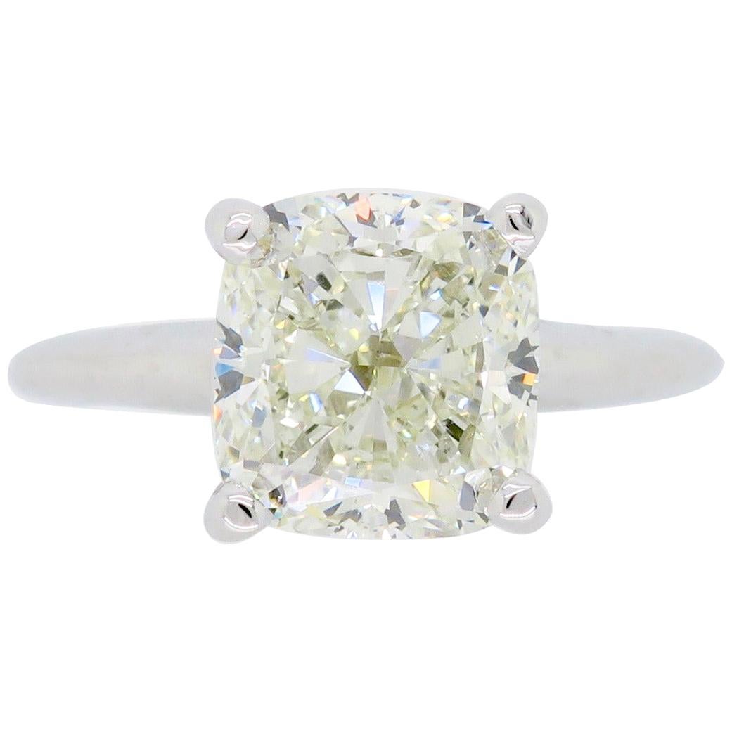 GIA Certified 3.02 Carat Cushion Cut Diamond Solitaire Engagement Ring