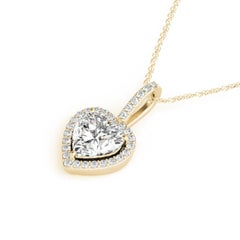 GIA Certified 3.02ct Heart Diamond Halo Yellow Yellow Gold Pendant Necklace