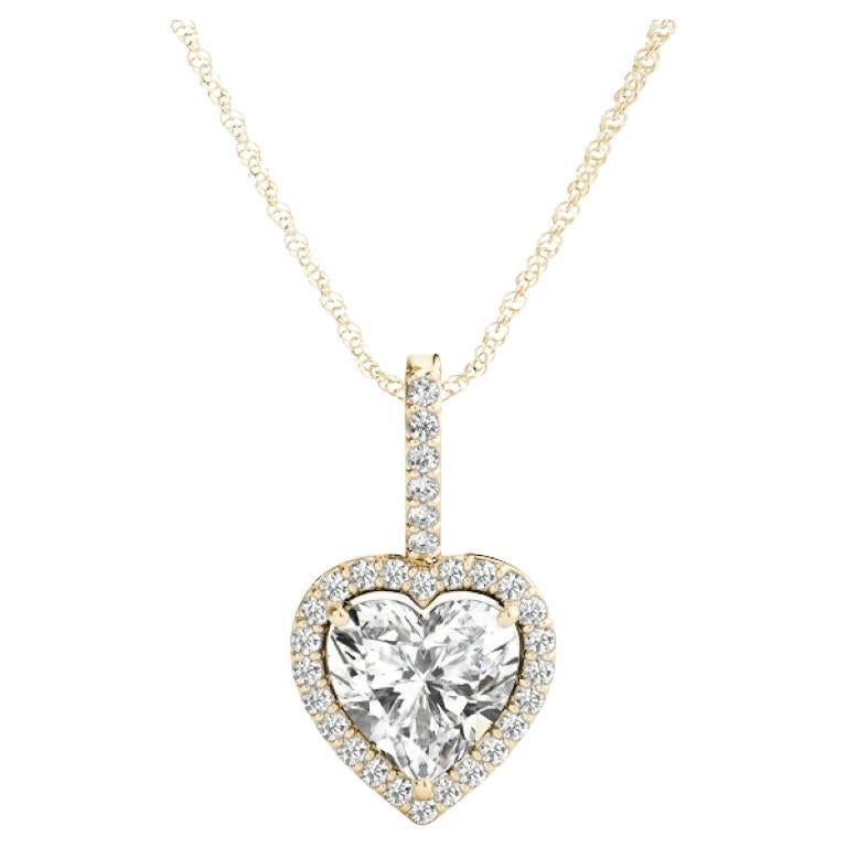 GIA Certified 3.02ct Heart Diamond Halo Yellow Yellow Gold Pendant Necklace
